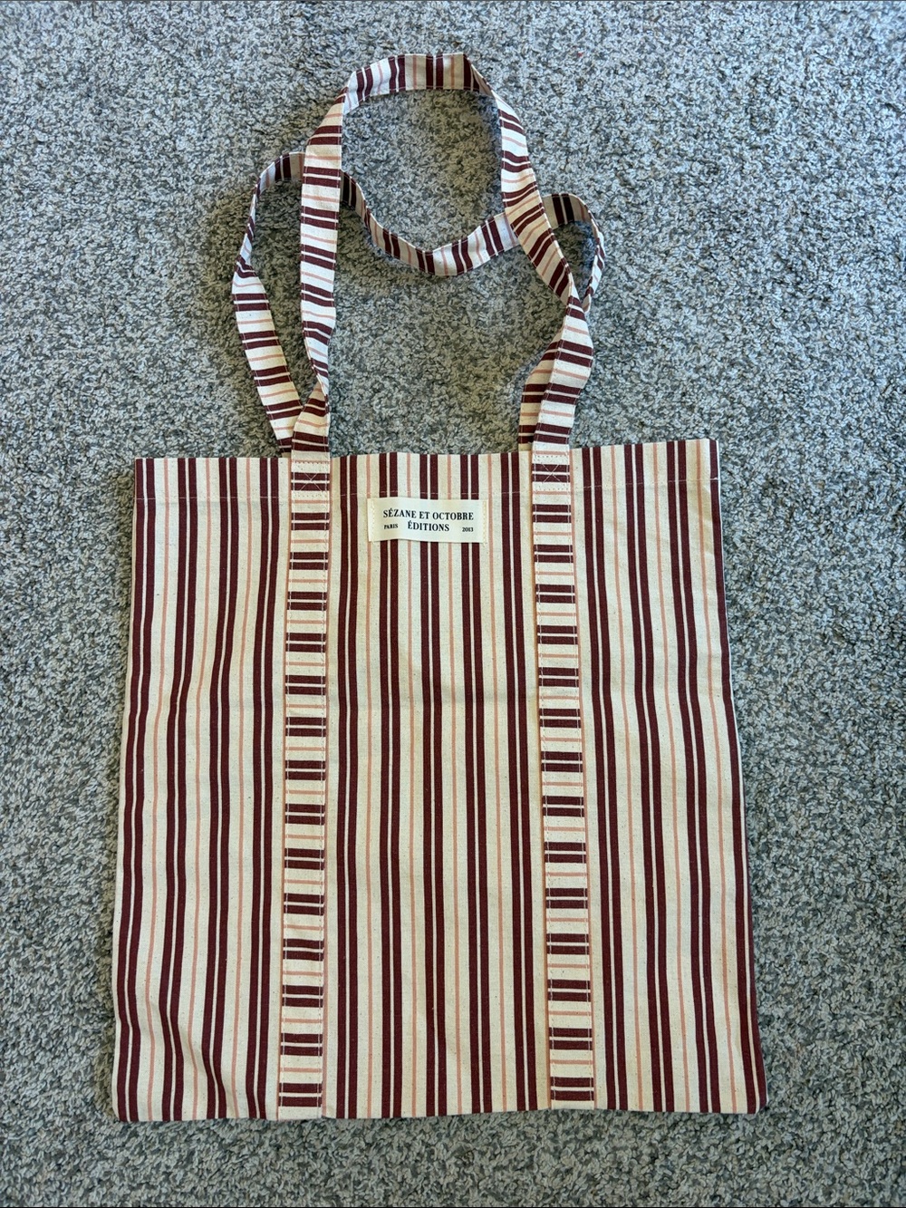 Sezane Octobre Limited edition Burgundy Stripe Canvas Tote Bag